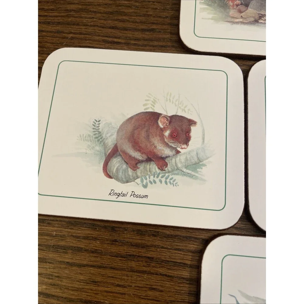 Vintage Set of 6 Cameo Australian Animals Cork Back Coasters Wildlife